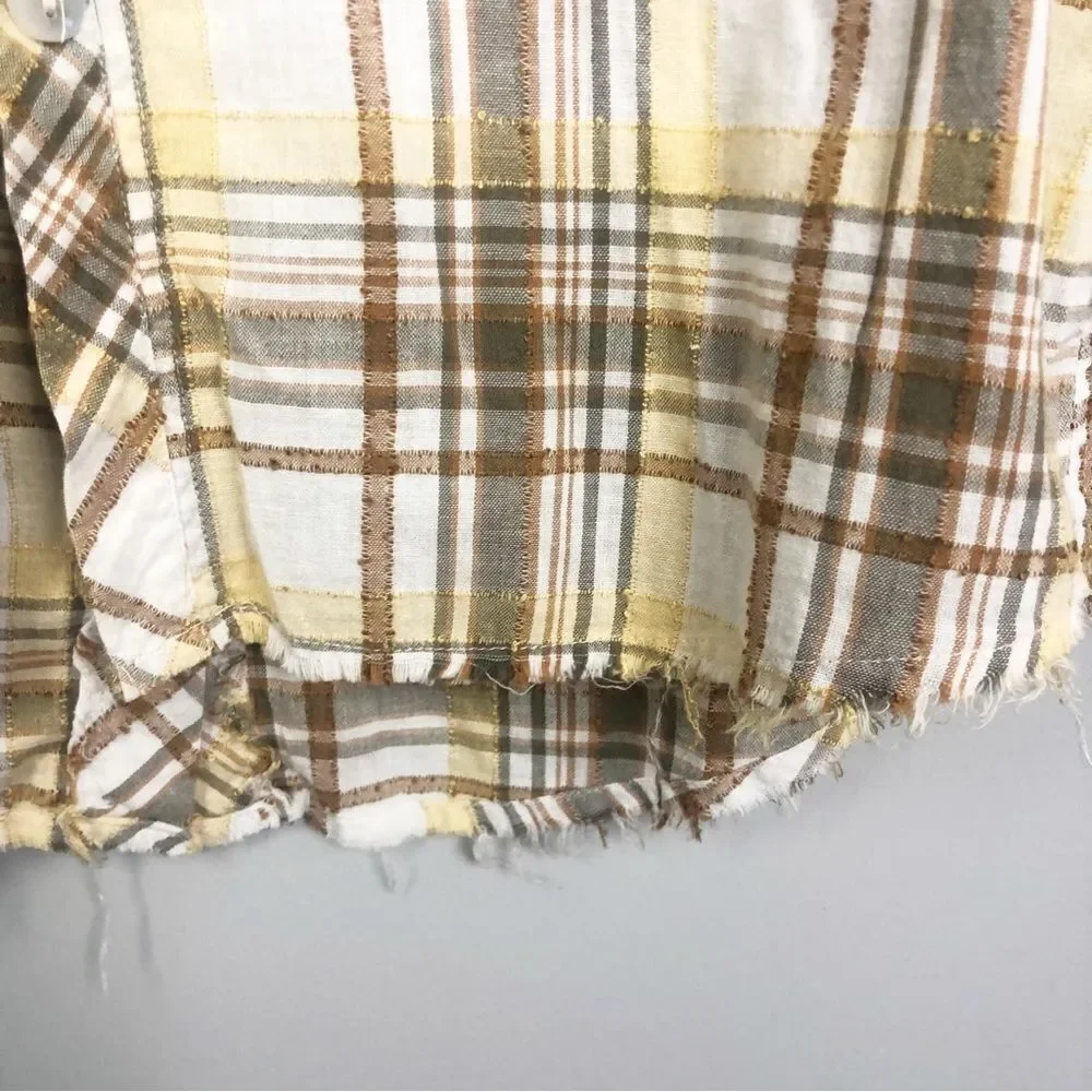 FREE PEOPLE | Park Ranger Plaid Button Down Top Knit Accents Women’s Size XS